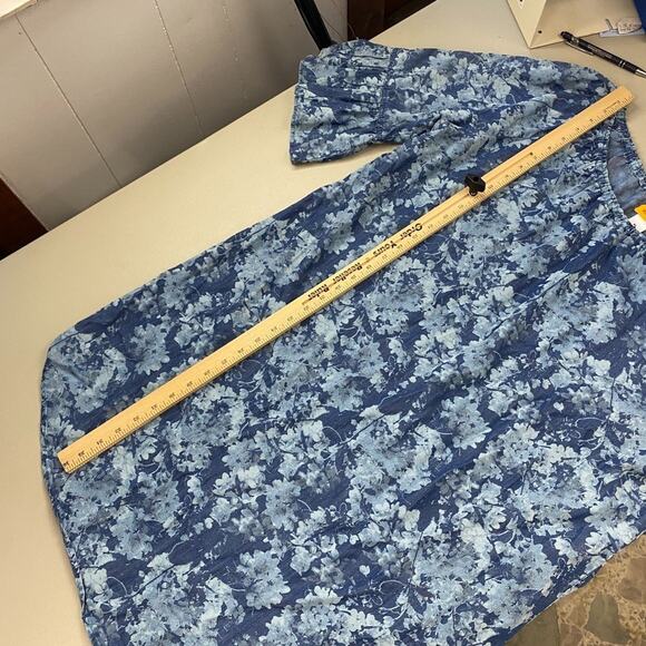 Ruby Rd Chambray Denim Dress Womens XL Blue Floral Bell Sleeve Peasant Milkmaid - Picture 8 of 11